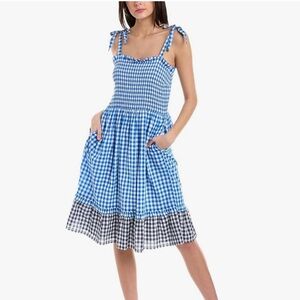 Draper James Taylor Smocked Dress in Blue Gingham Size M